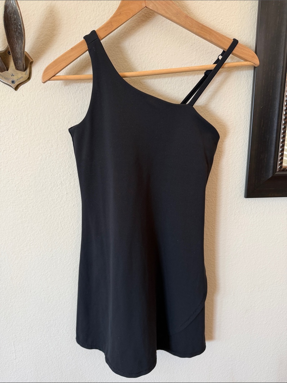 Athleta Black One-Shoulder Dress with Slim Secondary Strap